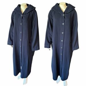 Eileen Fisher Navy Blue Minimal Wool Long Coat Duster Oversized Small